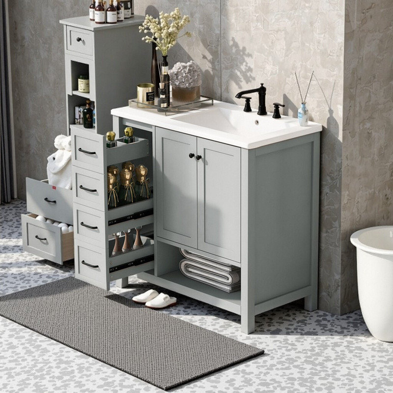 Meuble-lavabo 36 po avec tiroirs de meuble-lavabo, Gris