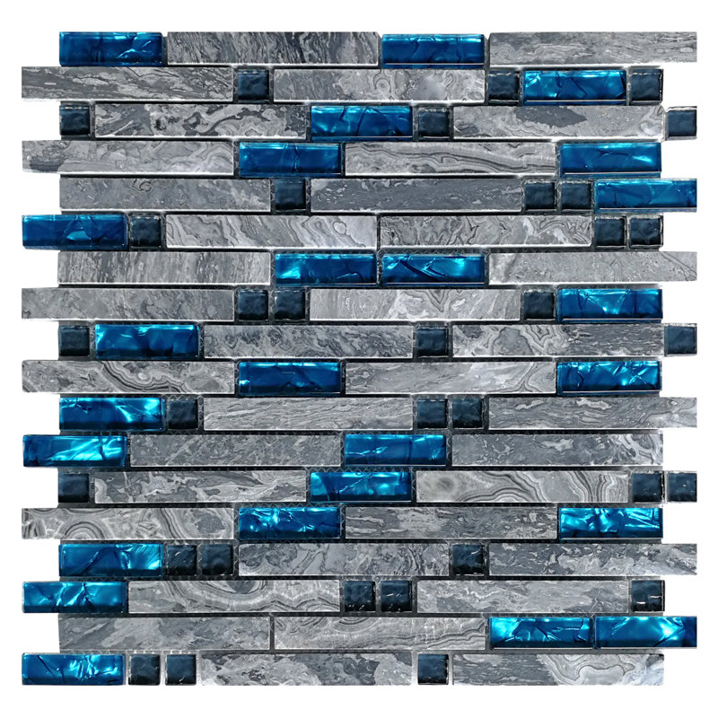 Carreau de mosaïque à bord droit bleu 12 po x 12 po
