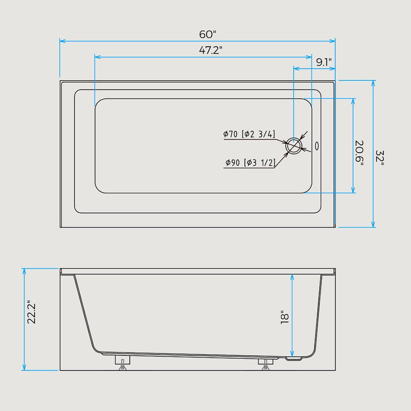 60" Acrylic Alcove Soaking Tub, Rectangular Bathtub with Integral Apron & Brushed Nickel Drain