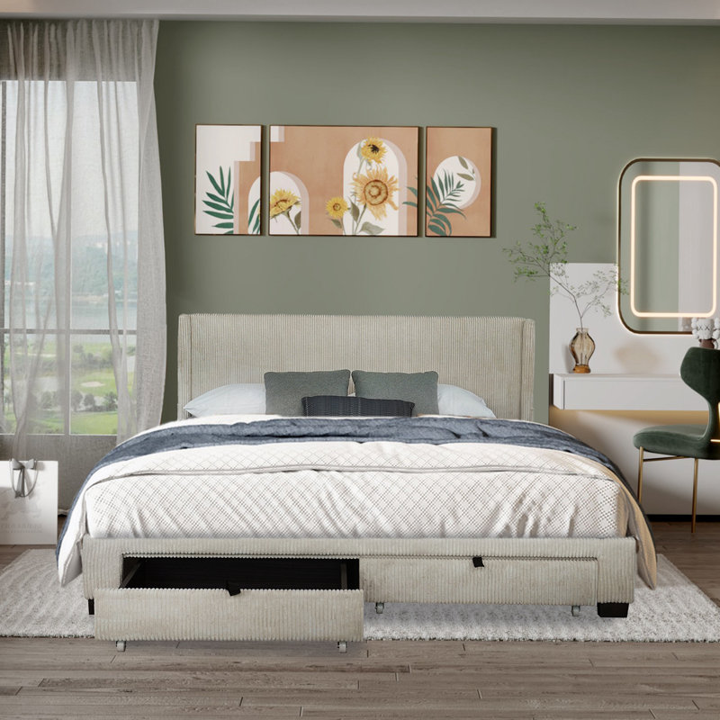 Lit plateforme avec rangement Yameen, Beige