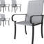 Ensemble de 4 chaises grises et en acier, avec dossier haut, pour une utilisation intérieure et extérieure, siège confortable.