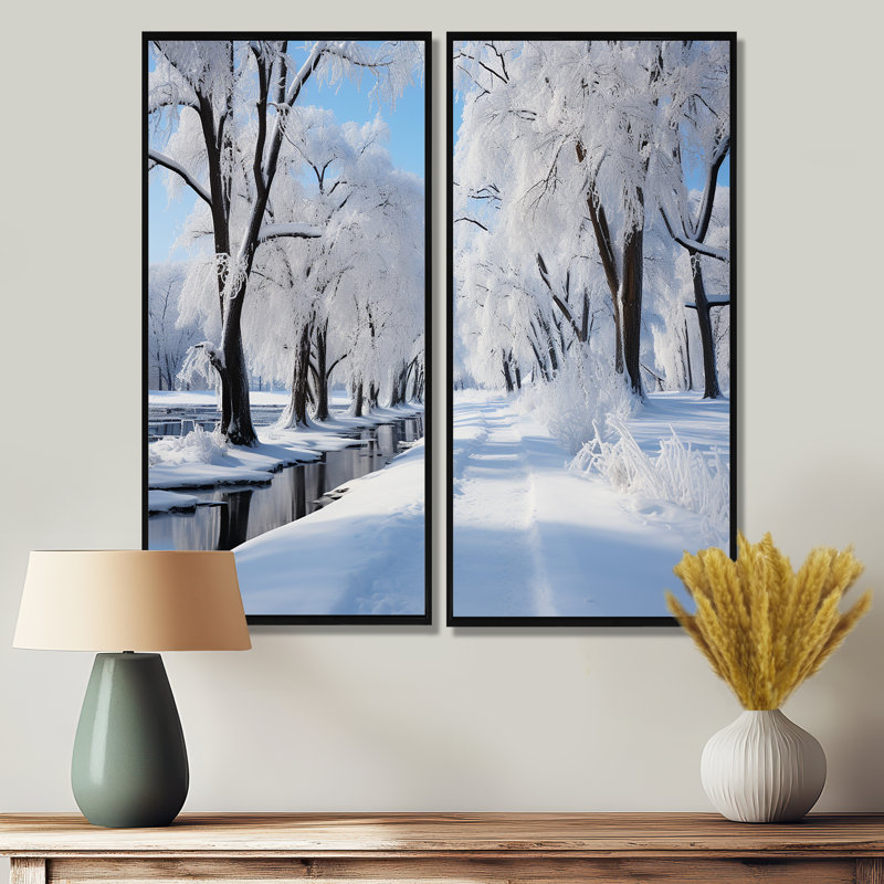 Winter Snowy Serenity IV - Art mural blanc 2 panneaux, H 40 po x l 40 po, Reproduction encadrée sans passe-partout, Noir