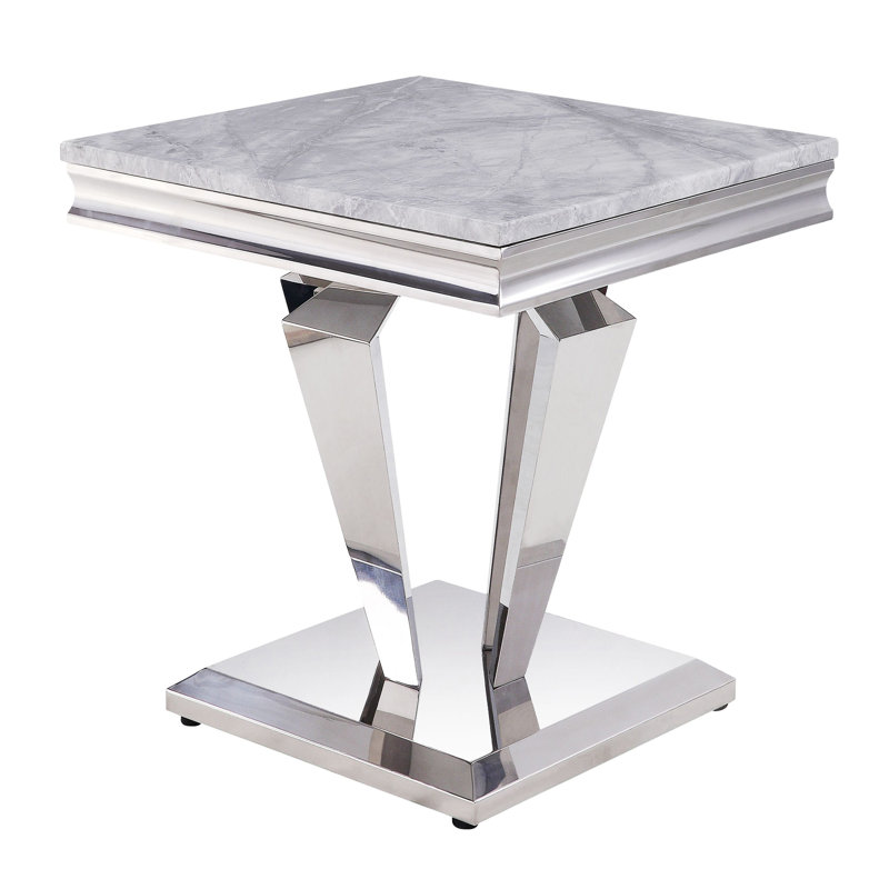 Table de bout Collins en faux marbre gris et argent miroir