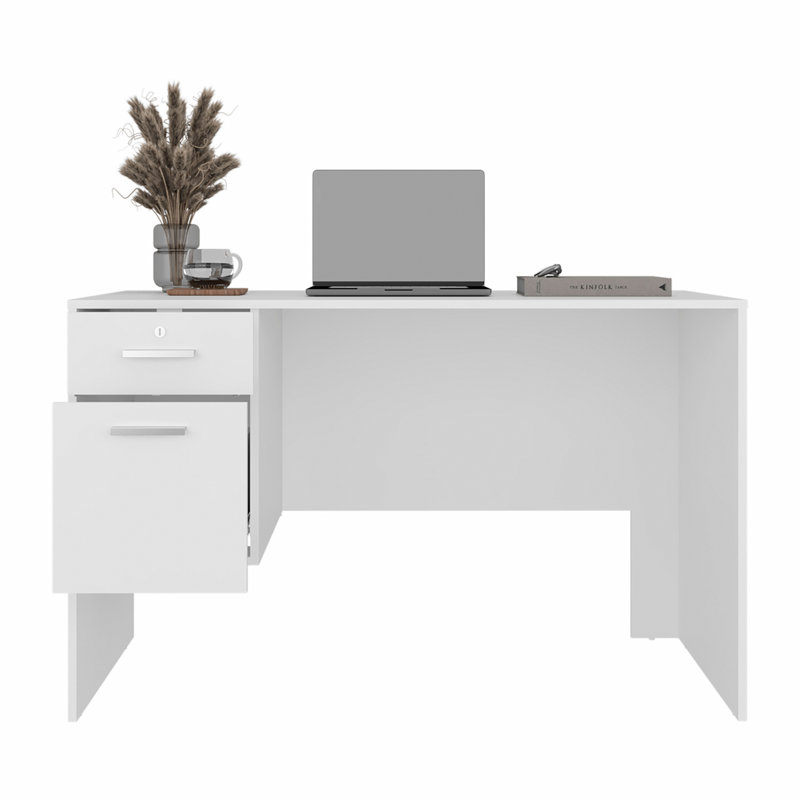 Bureau blanc à 2 tiroirs avec 1 verrouillable