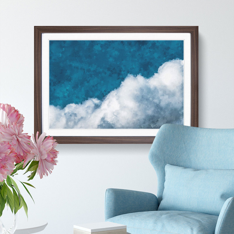 Crisp Clouds - Picture Frame Painting Print, 24cm H x 33cm W x 2cm D, Walnut Framed