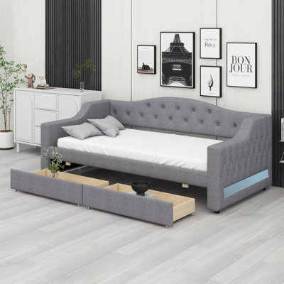 Upholstered Daybed With LED Belt And 2 Drawers