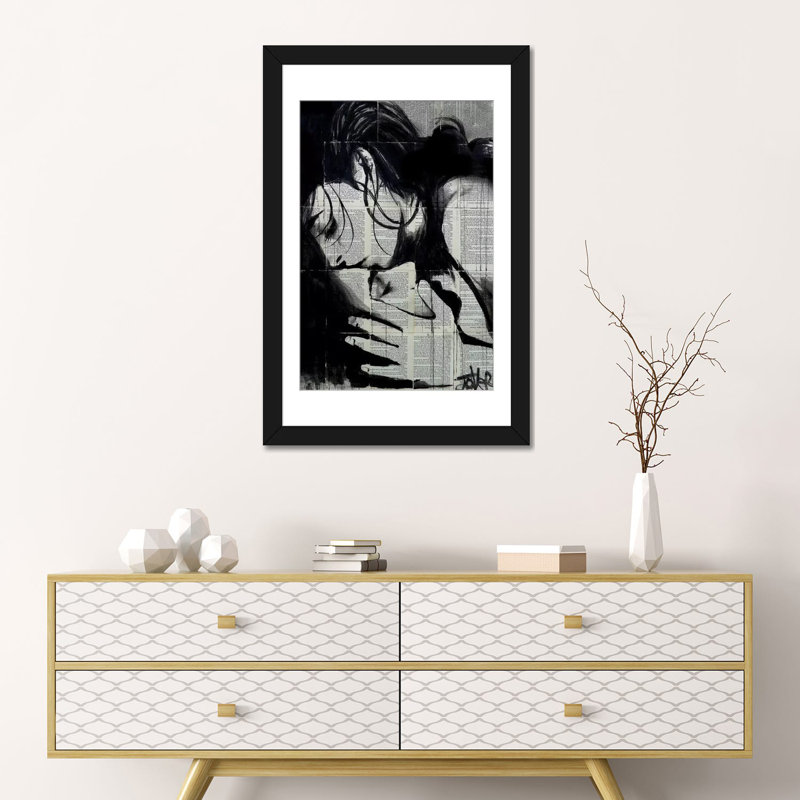 «Soul Kiss», impression sur toile, H 32 po x l 24 po x P 1 po, Papier d'art encadré noir, Blanc