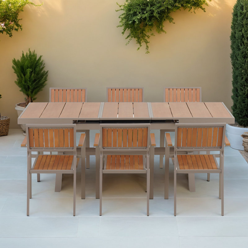 Ensemble de salle à manger de jardin 7 pièces avec table de salle à manger extensible et chaises