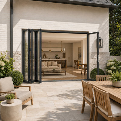 144 in. x 96 in. Black Aluminum Out-Swing Folding Patio Door 3 Left 1 Right Panels Double Tempered Glass with Lockset