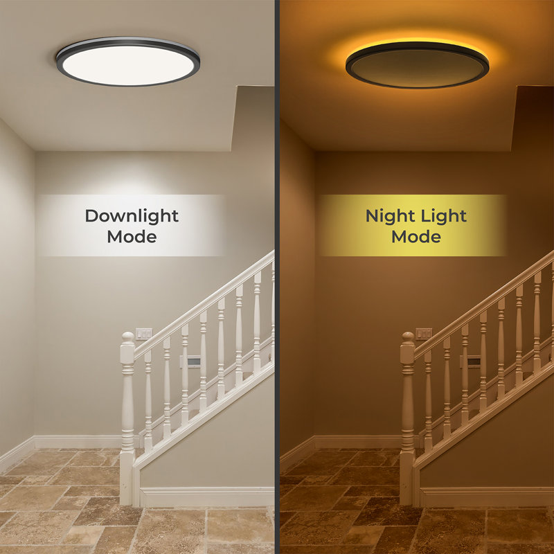 Dimmable LED Flush Mount Ceiling Light with Remote Control Night Light, 0.98" H x 12" W x 12" D, 24 W