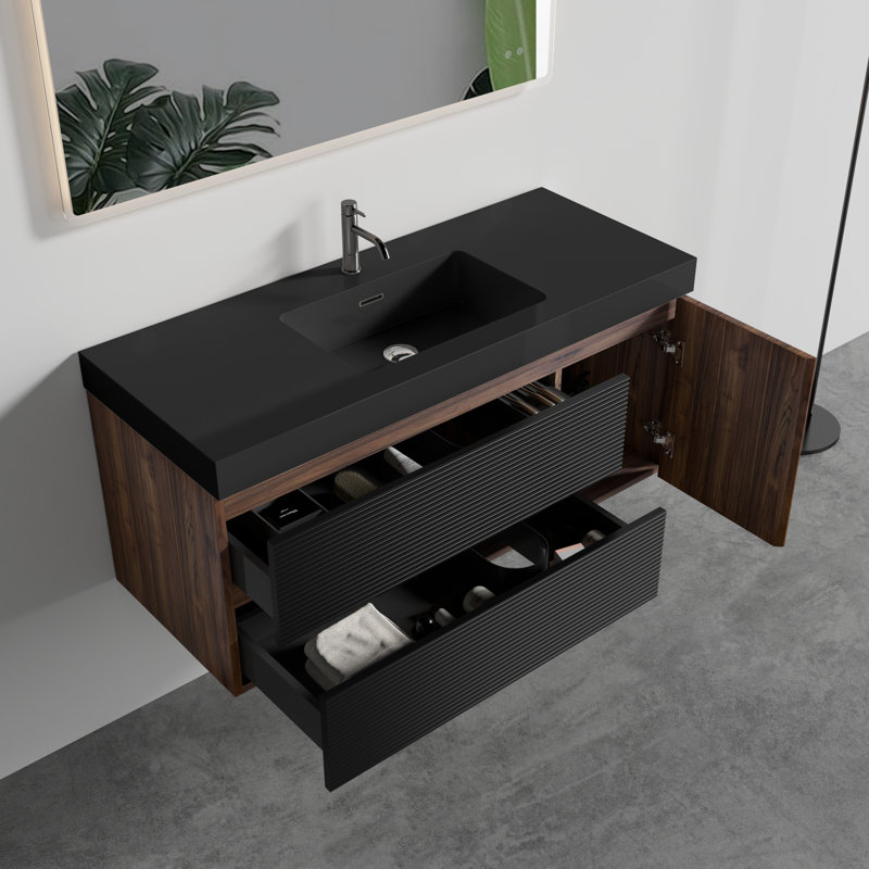 Pendry 48" Wall-Mounted Bathroom Vanity with Engineered Quartz Sink & Drawers