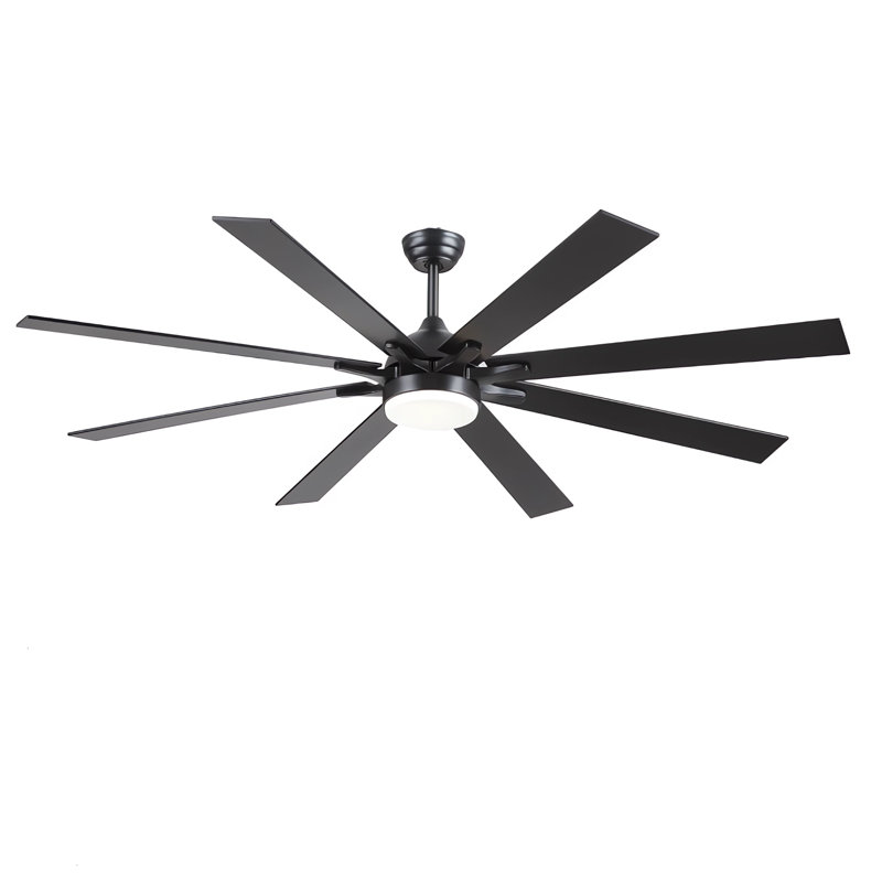  72" 8-blade Large Ceiling Fans Modern Farmhouse Indoor With Lights And Remote, Black