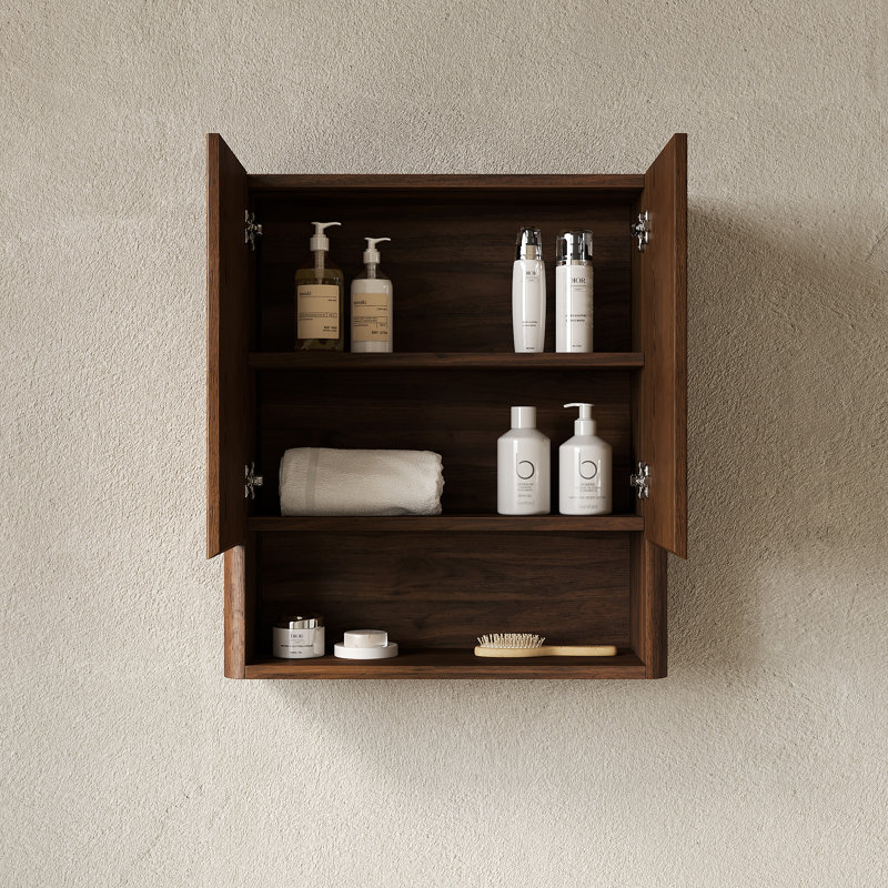 ZULA 26" Wall-Mounted Striped Bathroom Cabinet, Dark Walnut