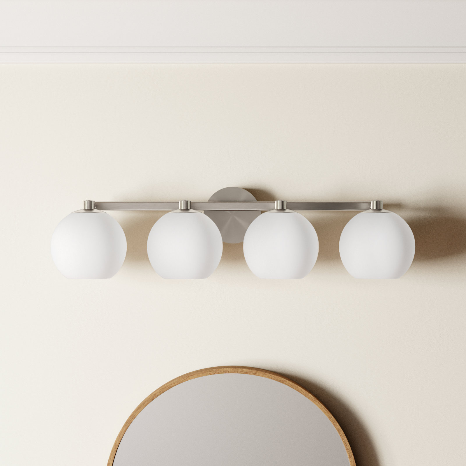 Ansley 4 Light Frosted Dimmable Vanity Light, Brushed Nickel