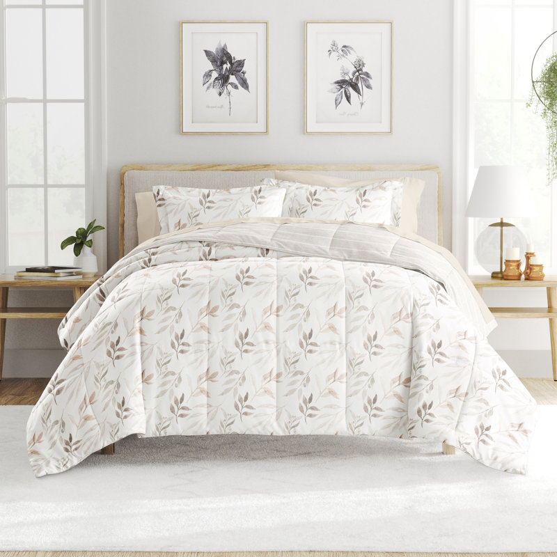 7-Piece Bedding Bundle - Pattern Comforter and Sheet Set, Queen Comforter + 1 Additional Piece, Ivory Floral