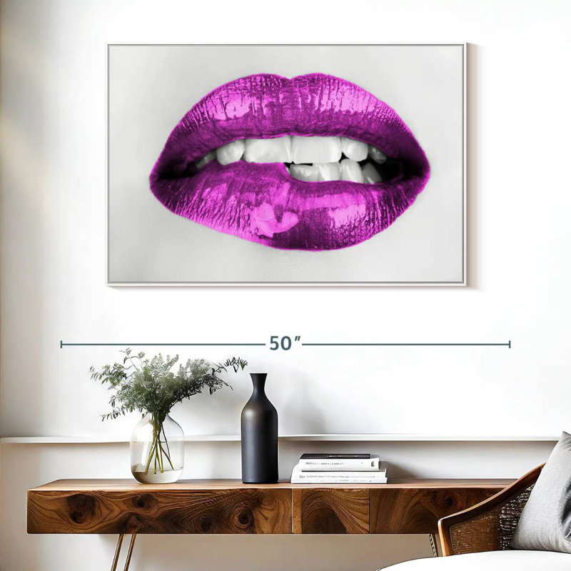 Lèvres mauves érotiques, Cadre flottant blanc, 40 po x 27 po