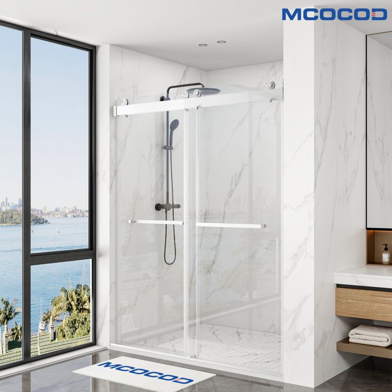 Opal Mirage MCOCOD 60" W X 79" H Double Smooth Sliding Frameless Shower Door with 3/8"(10mm) Clear Glass, Brushed Nickel