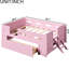 Lit plateforme rose en bois pleine grandeur avec tiroir de rangement et garde-corps, structure en pin +, garde-corps à assemblage simple, clôture semi-fermée, rangement multiple, fabrication, aucun sommier tapissier requis,