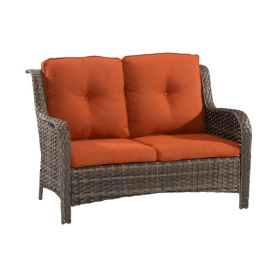 Outdoor Wicker Loveseat Sofa, 2-Seater with High Back and Olefin Cushions