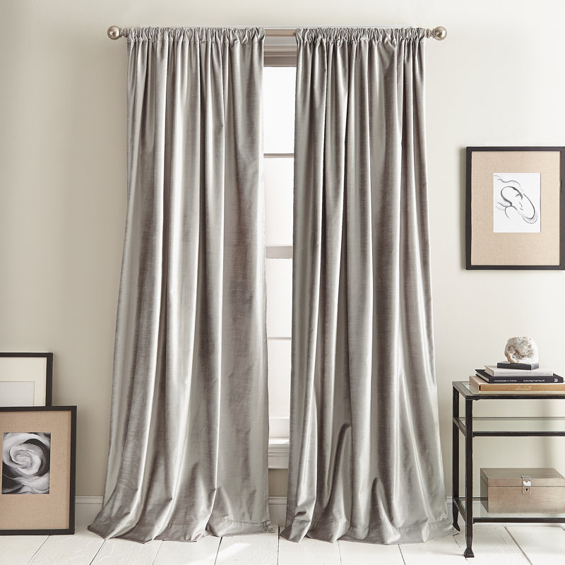 Modern Knotted Velvet Solid Room Darkening Rod Pocket Curtain Panels, 50" W x 84" L, Silver