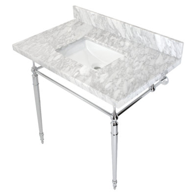 Kingston Brass Edwardian 36-Inch Carrara Marble Console Sink with Brass Legs (8-Inch, 3-Hole)