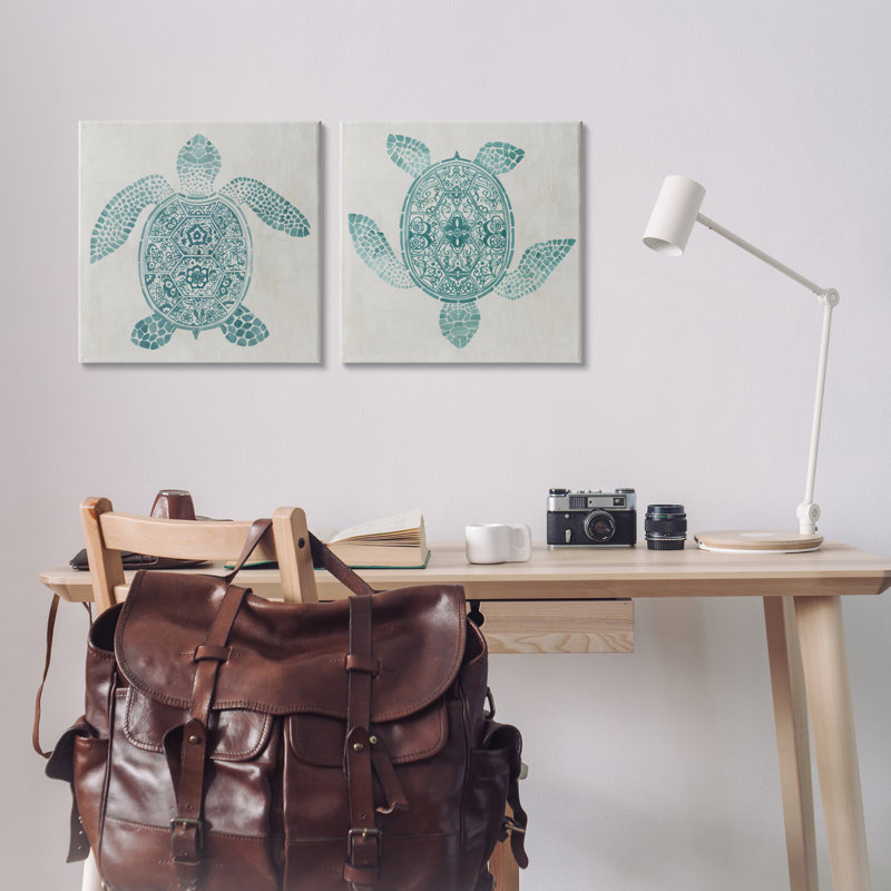 Ensemble de 2 reproductions d'art sur toile, tortues de mer géométriques par Hannah Dawson, H 17 po x l 17 po