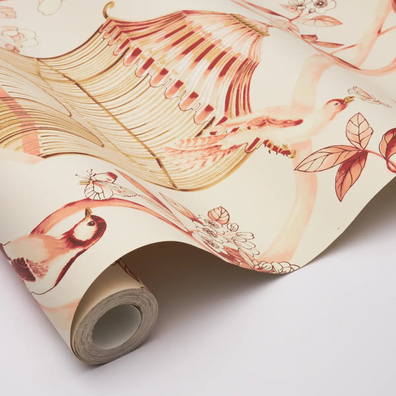Oiseaux Et Fleurs Wallpaper, Cinnabar