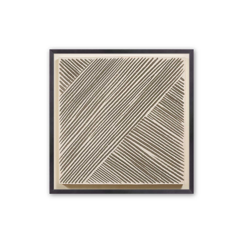 Illusion linéaire moderne I, Cadre simple en zinc patiné, H 13,75 po x l 13,75 po