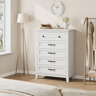Vertical 5-Drawer Tall Dresser, 41.3-Inch Natural Oak Freestanding Wood Chest, Large Capacity Storage Unit for Bedroom, Living Room or Entryway