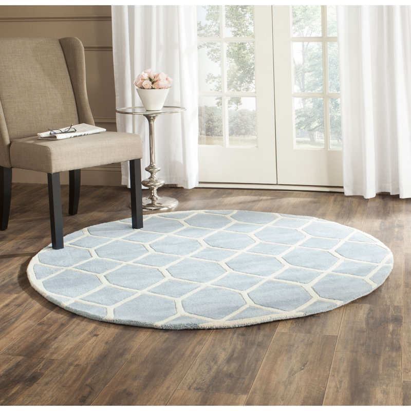 Deedie Hand Tufted Wool Geometric Rug, Round 5'