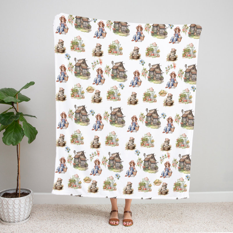 Throw Blanket, 51" W x 60" L, Floral/Abstract, Dark Green/Blue/White