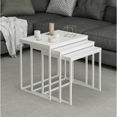 Nesting Table With Metal Legs - White