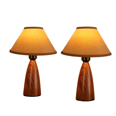 Touch Table Lamp, 3-Way Dimmable Bedside Lamps With Base & Fabric Shade, Farmhouse Nightstand Lamps(Wood Grain/Set Of 2)