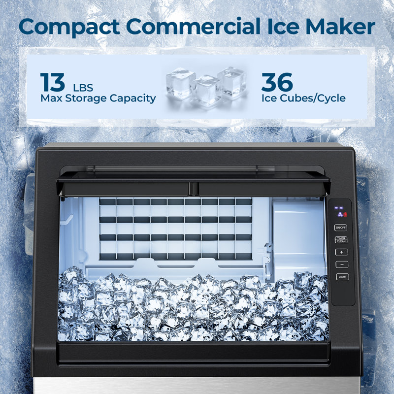 Electactic 80lbs/day Commercial Ice Maker,produces 36 Bullet Ice Cubes Per Cycle (11-20 Mins), 13lbs Storage, Stainless Steel Housing, Auto Clean Function, Lcd Panel For Home/bar/cafe Use