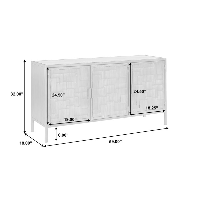 Gray Mango Wood and Metal 3-Door Sideboard