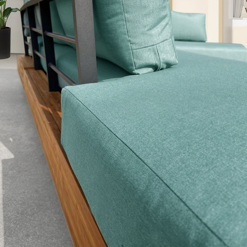 Ensemble de canapé modulaire 4 pièces en teck avec coussins et table basse, Vert