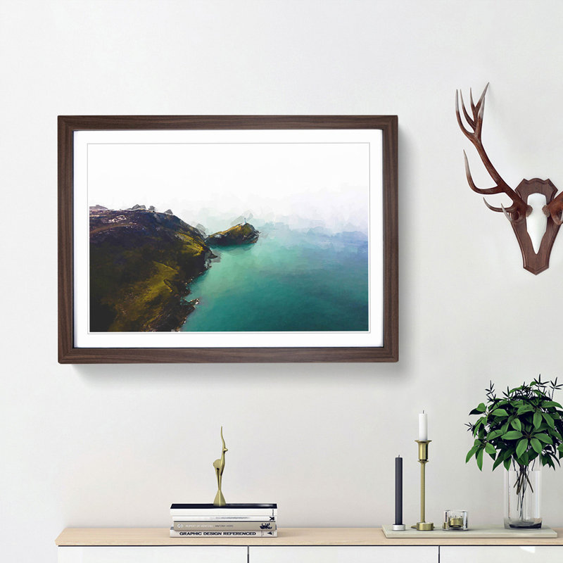Lighthouse on the Isle of Anglesey in Abstract - Picture Frame Graphic Art Print, 62cm H x 87cm W x 2cm D, Walnut Framed