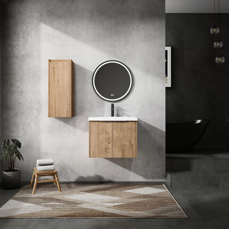 Meuble-lavabo de salle de bain avec lavabo en résine et armoire d'appoint, 24 po, qualité de fabrication, surface moderne