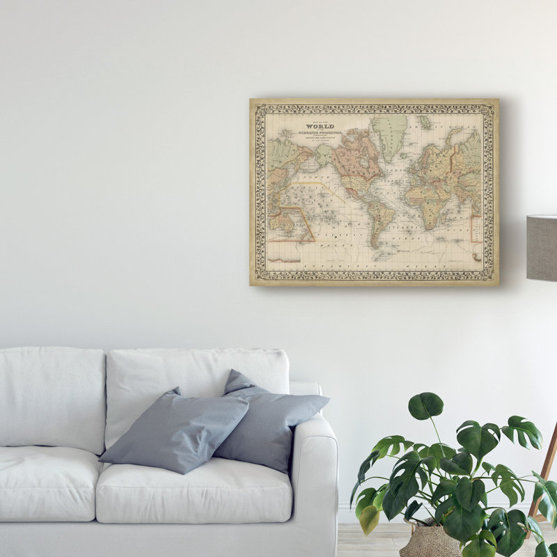 « world map », reproduction d’art sur toile tendue, H 14 po x l 19 po x P 2 po