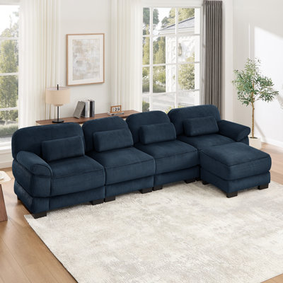 Canapé modulaire en L surdimensionné en L de 152,7 pouces Cloud Couch, canapé 4 places avec repose-pieds, coussins de siège épais et confortables, tissu en velours côtelé respirant, bleu pour le salon