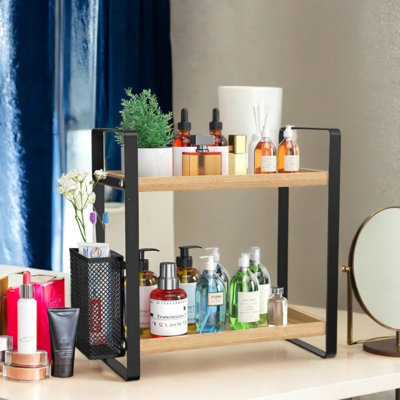 2 Tier Bathroom Counter Organizer With Basket For Skincare, Makeup, And Kitchen Essentials Storage
