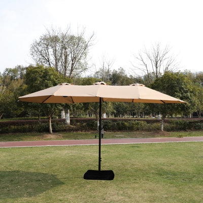 Fade - Parasol double pour patio - Manivelle pratique taupe 15 x 9 pi