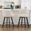 Tabouret de comptoir pivotant en lin rembourré avec pieds en métal-65747976