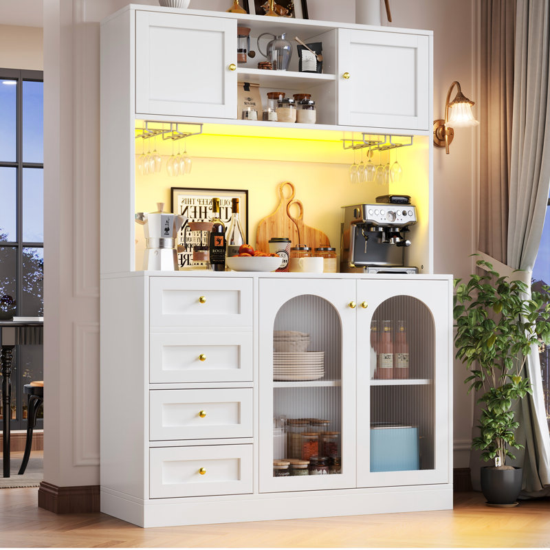 Kitchen Cabinet With Led, 4 Doors And 3 Drawers, White