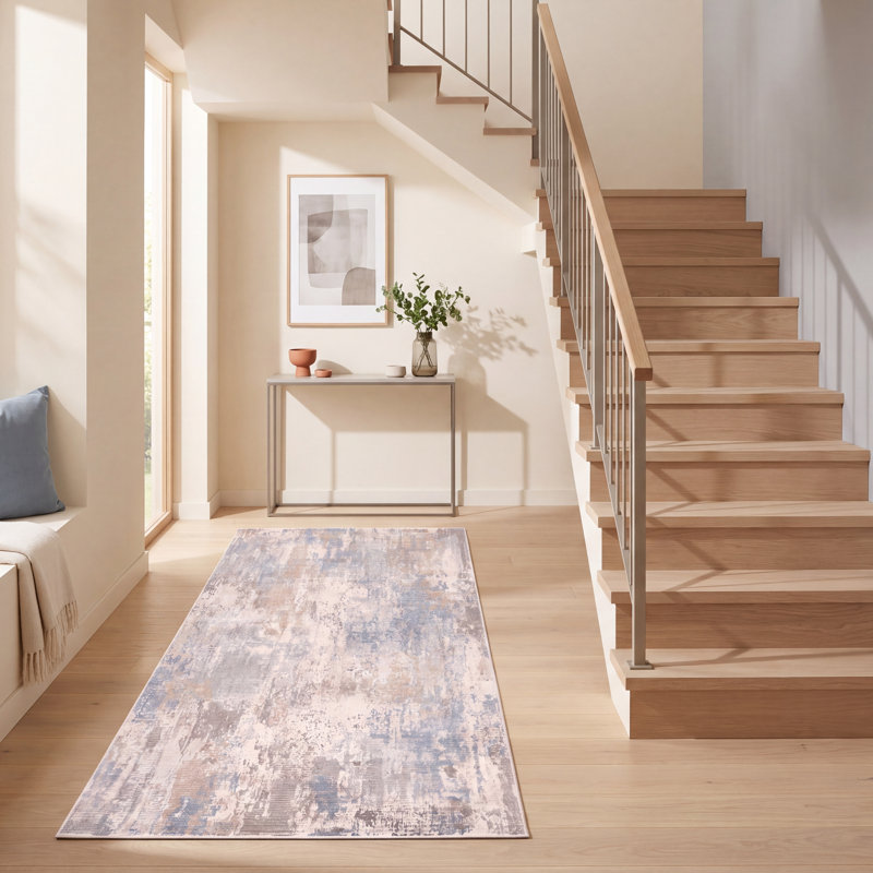 Tapis Dune moderne vieilli uni bleu-gris-beige, lavable en machine, antidérapant, à poils courts, pour intérieur et extérieur, adapté aux animaux domestiques, idéal pour le salon, la chambre, la salle à manger, l'entrée, le corridor ou le bureau.