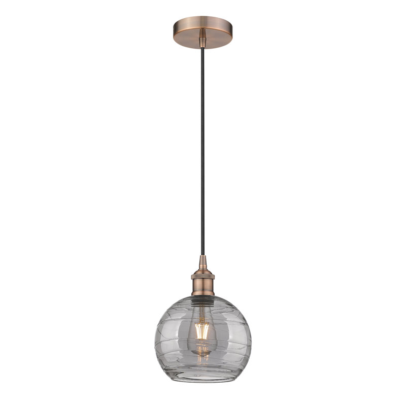 1 - Light Single Globle Pendant, Antique Copper, 13.38" H x 12" W x 12" D, Light Smoke