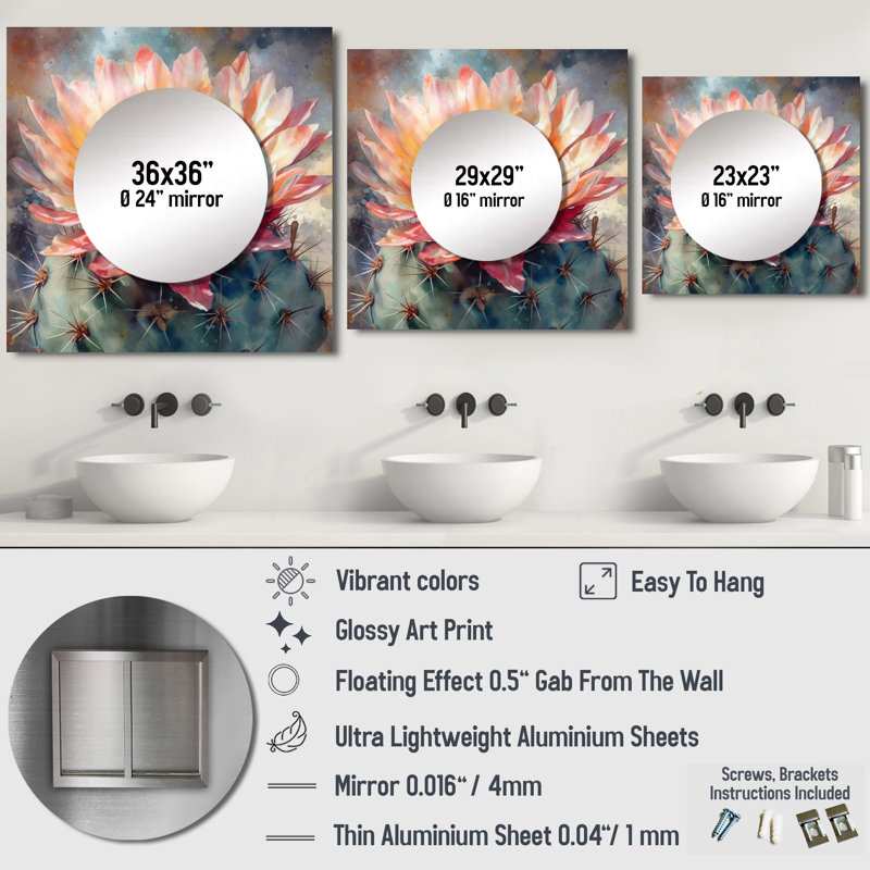 Farver - Art mural miroir floral carré pour salle de bain, 36 po x 36 po