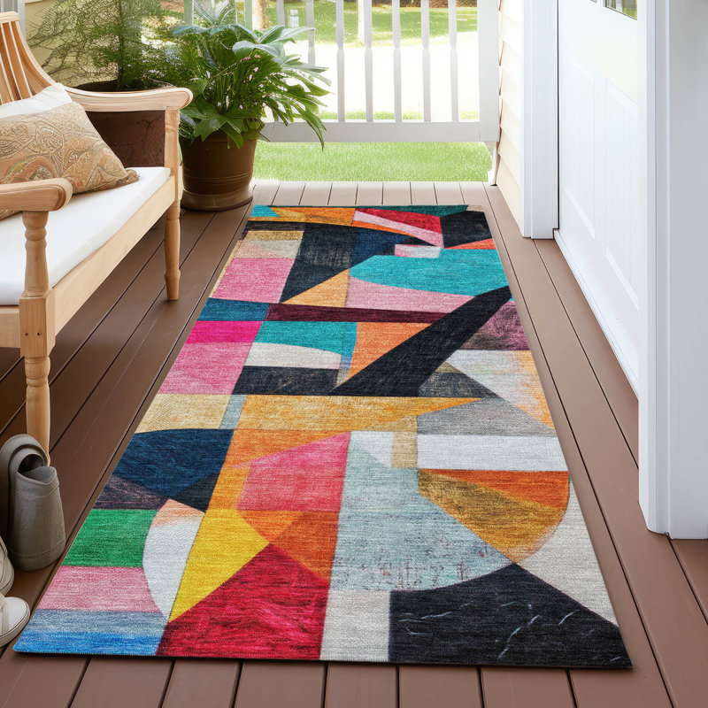 Machine Washable Indoor/Outdoor Xhevrie Blue Rug, Runner 2'3" x 7'6"