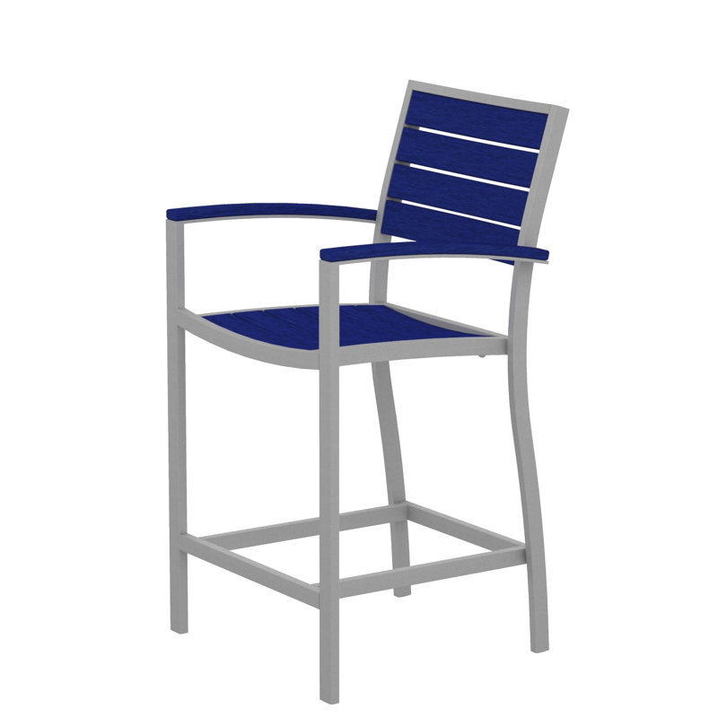Chaise avec accoudoirs de comptoir POLYWOOD Euro, Blanc, Bleu pacifique