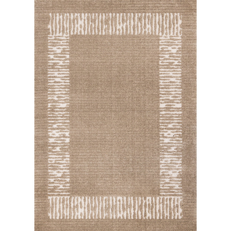 Tapis à peluche géométrique crème et brun clair pour le salon, Rectangle 5 pi 3 po x 7 pi 7 po